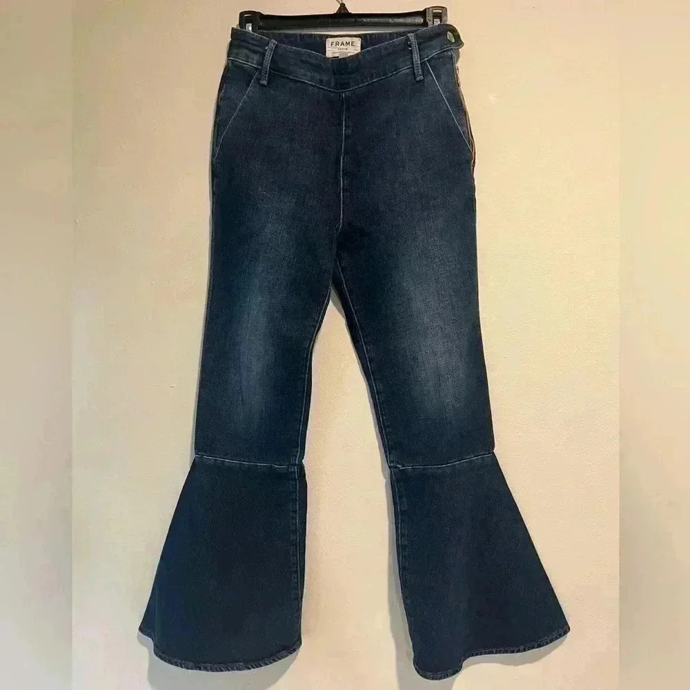 FRAME Denim Womens Size 27 Delavan Jeans Flounce Flare‎ Leg Side Zip 70s Hippie